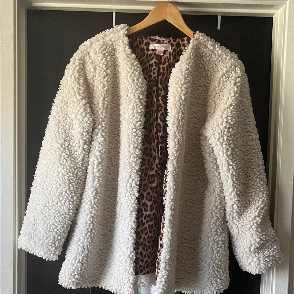 Band of Gypsies Cream Teddy Jacket with Leopard-Print Lining
